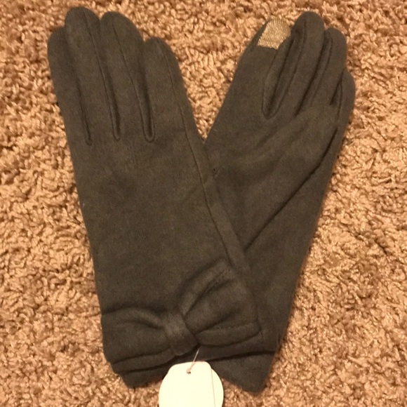 New Fleece Bow Soft Winter Gloves Mittens Gray - Picture 3 of 5